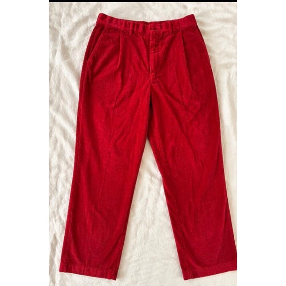 Vintage John Alexander Red Corduroy Pants Size L High Waist Wide Wale USA